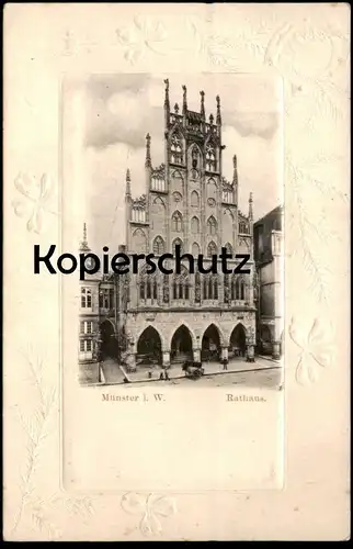 ALTE PRÄGE POSTKARTE MÜNSTER W. RATHAUS NEUJAHR HUFEISEN KLEEBLATT Shamrock Horseshoe Embossed cpa gaufrée gauffrée