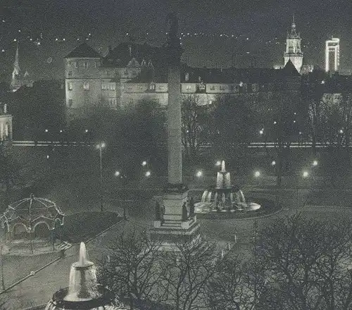 ALTE POSTKARTE STUTTGART IM LICHTERGLANZ 1930 SCHLOSSPLATZ MIT ALTEM SCHLOSS &amp; UMGEBUNG Castle Chateau phot. Paul Ho