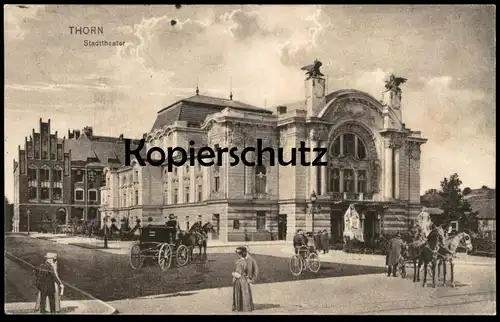 ALTE POSTKARTE THORN STADTTHEATER Kutsche Carriage Coche Theater Theatre Torun Ostpreussen Polska Polen Poland bike Rad