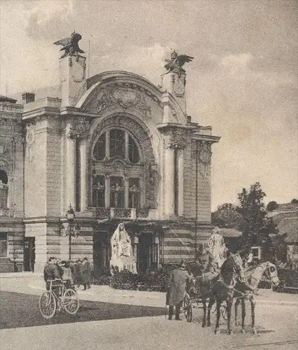 ALTE POSTKARTE THORN STADTTHEATER Kutsche Carriage Coche Theater Theatre Torun Ostpreussen Polska Polen Poland bike Rad
