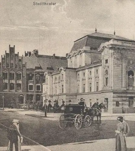 ALTE POSTKARTE THORN STADTTHEATER Kutsche Carriage Coche Theater Theatre Torun Ostpreussen Polska Polen Poland bike Rad
