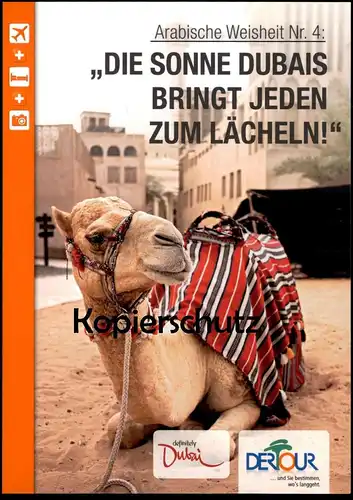 POSTKARTE DUBAI KAMEL DIE SONNE DUBAIS BRINGT JEDEN ZUM LÄCHELN ARABISCHE WEISHEIT camel chameau cpa postcard AK