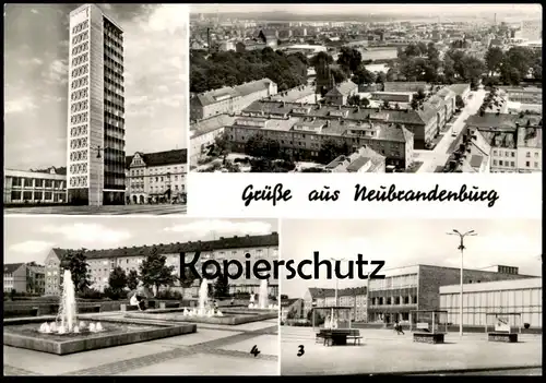 ÄLTERE POSTKARTE NEUBRANDENBURG Hochhaus Karl-Marx-Platz Blick auf die Stadt Stamp Stempel 25 Jahre Handelsflotte DDR AK
