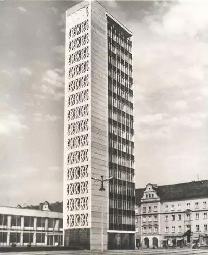 ÄLTERE POSTKARTE NEUBRANDENBURG Hochhaus Karl-Marx-Platz Blick auf die Stadt Stamp Stempel 25 Jahre Handelsflotte DDR AK