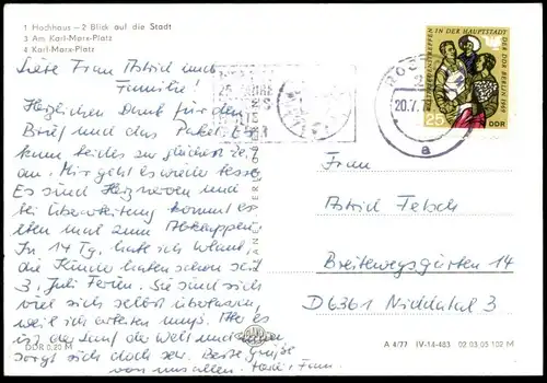 ÄLTERE POSTKARTE NEUBRANDENBURG Hochhaus Karl-Marx-Platz Blick auf die Stadt Stamp Stempel 25 Jahre Handelsflotte DDR AK