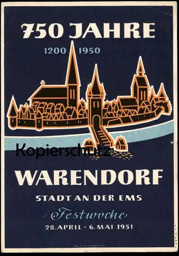 ALTE POSTKARTE 750 JAHRE WARENDORF FESTWOCHE 1951 Künstler Jausch Ostbevern AK cpa postcard Ansichtskarte