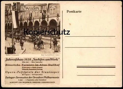 ALTE POSTKARTE DRESDEN JAHRESSCHAU 1938 SACHSEN AM WERK STALLHOF Ritter Turnier Knights Competition Tournoi Chevalier