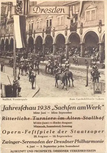 ALTE POSTKARTE DRESDEN JAHRESSCHAU 1938 SACHSEN AM WERK STALLHOF Ritter Turnier Knights Competition Tournoi Chevalier