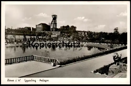 ALTE POSTKARTE HERNE GYSENBERG-ANLAGEN ZECHE coal mine de charbon exploitation Bergbau coal mining Löwe Monument Denkmal