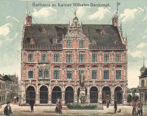 ALTE LITHO POSTKARTE GRUSS AUS BOCHOLT RATHAUS M. KAISER-WILHELM-DENKMAL Wappen Baum Tree Arbre Coat of arms Blason cpa