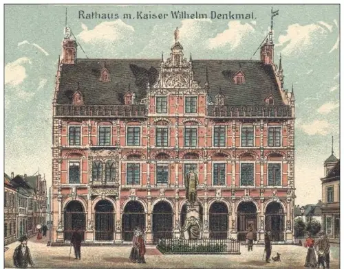 ALTE LITHO POSTKARTE GRUSS AUS BOCHOLT RATHAUS M. KAISER-WILHELM-DENKMAL Wappen Baum Tree Arbre Coat of arms Blason cpa