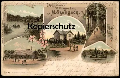 ALTE LITHO POSTKARTE GRUSS AUS DEM VOLKSGARTEN ZU MÖNCHENGLADBACH M.GLADBACH cpa postcard AK Ansichtskarte