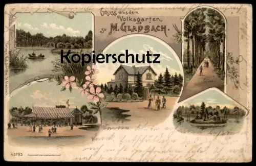 ALTE LITHO POSTKARTE GRUSS AUS DEM VOLKSGARTEN ZU MÖNCHENGLADBACH M.GLADBACH cpa postcard AK Ansichtskarte