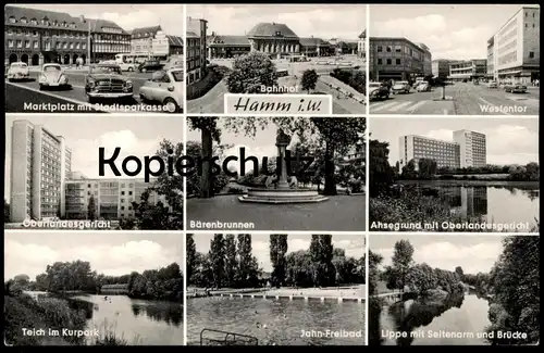 ÄLTERE POSTKARTE HAMM BMW ISETTA VW KÄFER WESTENTOR JAHN-FREIBAD AHSEGRUND OBERLANDESGERICHT BÄRENBRUNNEN cpa postcard