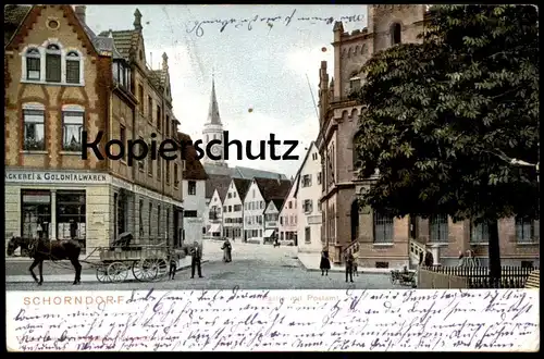 ALTE POSTKARTE SCHORNDORF 1904 PARTIE MIT POSTAMT BÄCKEREI & COLONIALWAREN MAGGI AROME WERBUNG postcard cpa AK
