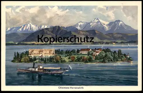 ALTE POSTKARTE CHIEMSEE HERRENWÖRTH HERRENCHIEMSEE Dampfer Schiff Steam Ship Bateau à vapeur cpa postcard