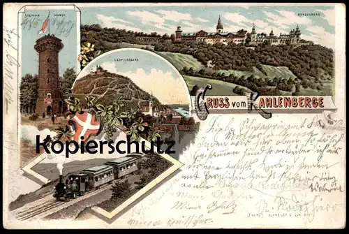 ALTE LITHO POSTKARTE GRUSS VOM KAHLENBERGE KAHLENBERG WIEN DÖBLING Dampflok locomotive à vapeur steam train railway cpa