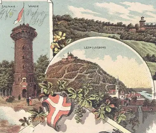 ALTE LITHO POSTKARTE GRUSS VOM KAHLENBERGE KAHLENBERG WIEN DÖBLING Dampflok locomotive à vapeur steam train railway cpa