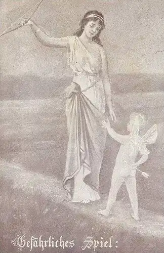 ALTE POSTKARTE GEFÄHRLICHES SPIEL L&acute;AMOUR CUPID AMOR ANGE ENGEL ANGEL AMOUR cpa postcard AK Ansichtskarte