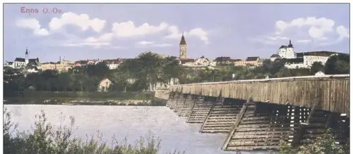 ALTE POSTKARTE ENNS HOLZBRÜCKE KINDER CHILDREN ENFANTS 1915 OBERÖSTERREICH Österreich Austria Ansichtskarte postcard