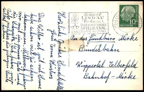 ÄLTERE POSTKARTE LINDAU BREISGAU IM BODENSEE Schiff Dampfer Leuchtturm Phare an Fundbüro Bahnhof Wuppertal-Mirke