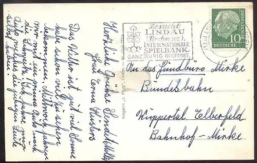 ÄLTERE POSTKARTE LINDAU BREISGAU IM BODENSEE Schiff Dampfer Leuchtturm Phare an Fundbüro Bahnhof Wuppertal-Mirke