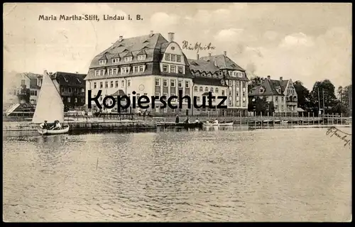 ALTE POSTKARTE LINDAU BREISGAU MARIA MARTHA-STIFT 1914 Bodensee Schiff sailing boat voilier postcard cpa Ansichtskarte