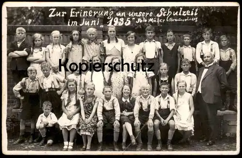 ALTE FOTO POSTKARTE SCHULZEIT 1935 FOTO MÜLLER BRAUNSCHWEIG MÄDCHEN JUNGEN SCHULE school photo children enfants teacher