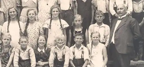 ALTE FOTO POSTKARTE SCHULZEIT 1935 FOTO MÜLLER BRAUNSCHWEIG MÄDCHEN JUNGEN SCHULE school photo children enfants teacher