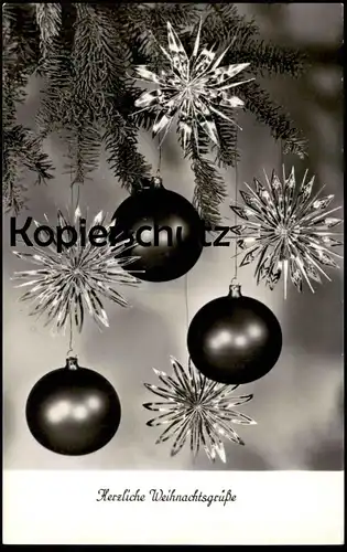 ÄLTERE AK HERZLICHE WEIHNACHTSGRÜSSE DDR CHRISTBAUMKUGEL Christmas ball Motivstempel Fürstenwalde Stadt der Reifenwerker