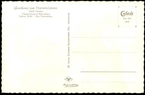 ÄLTERE POSTKARTE GASTHAUS ZUR OESTERTALSPERRE ADOLF DENKER PLETTENBERG Talsperre Barrage Hydro Dam cpa postcard AK