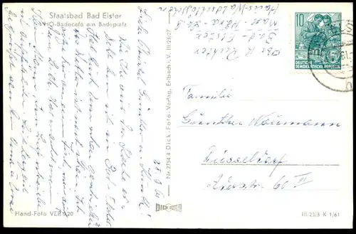 ÄLTERE POSTKARTE BAD ELSTER HO-BADECAFÉ AM BADEPLATZ 1961 Café Ansichtskarte AK cpa postcard