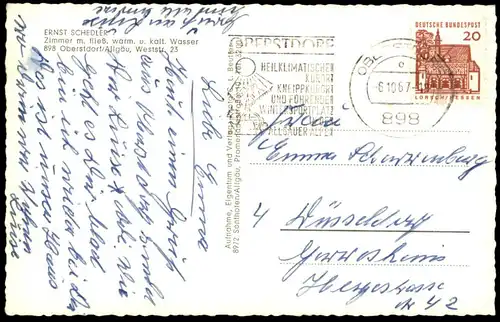 ÄLTERE POSTKARTE ERNST SCHEDLER OBERSTDORF ZIMMER MIT FLIESSENDEM WASSER ALLGÄU AK Ansichtskarte cpa postcard