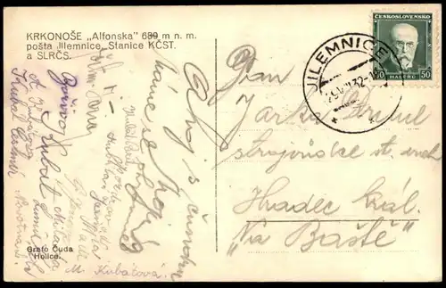 ALTE POSTKARTE KRKONOSE ALFONSKA POSTA JILEMNICE STANICE RIESENGEBIRGE Ceska Tschechische Repubilk postcard cpa AK