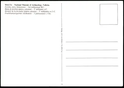 ÄLTERE POSTKARTE MALTA NATIONAL MUSEUM OF ARCHAEOLOGY VALLETTA FERTILITY DEITY LIMESTONE GÖTTIN FRUCHTBARKEIT postcard