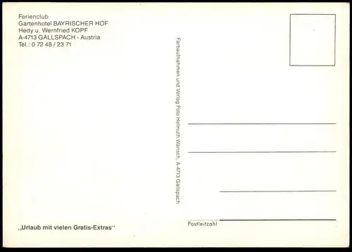 ÄLTERE POSTKARTE GALLSPACH FERIENCLUB GARTENHOTEL BAYRISCHER HOF HOTEL HEDY & WERNFRIED KOPF postcard cpa Ansichtskarte