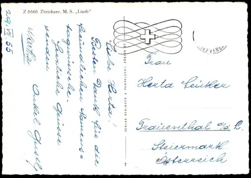 ÄLTERE POSTKARTE MOTORSCHIFF MS LINTH AUF DEM ZÜRICHSEE  Schiff ship bateau Ansichtskarte AK cpa postcard