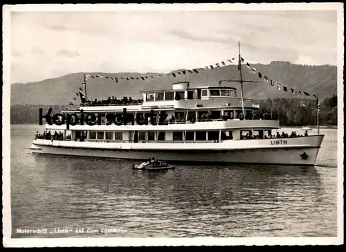 ÄLTERE POSTKARTE MOTORSCHIFF MS LINTH AUF DEM ZÜRICHSEE & TRETBOOT Schiff ship bateau Ansichtskarte AK cpa postcard