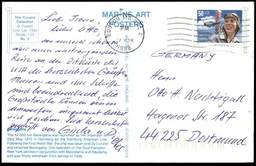 ÄLTERE REPRO POSTKARTE CUNARD LINE COLLECTION 1990 BERENGARIA 1912 Liner Dampfer Schiff ship postcard cpa Ansichtskarte