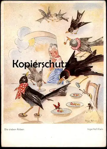 ALTE POSTKARTE DIE SIEBEN RABEN THE SEVEN RAVENS LES SEPT CORBEAUX INGE HOF KLEIN  Märchen fairy tale Grimm postcard cpa