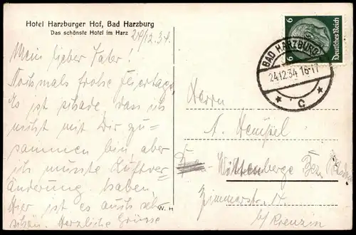 ALTE POSTKARTE BAD HARZBURG HOTEL HARZBURGER HOF 1934 DAS SCHÖNSTE HOTEL IM HARZ LUFTBILD PANORAMA AK cpa Ansichtskarte