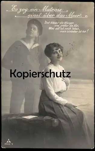 ALTE POSTKARTE ES ZOG EIN MATROSE EINST ÜBER DAS MEER UND BLÄSSE DIE WANGEN ABSCHIED TOD sailor postcard cpa AK