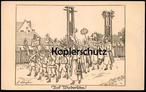 ALTE KÜNSTLER POSTKARTE AUF WIEDERSEHN! HEUBERG ADE! ELISABETH LÖRCHER STETTEN WIEDERSEHEN ABSCHIED Ansichtskarte cpa AK