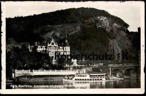 ALTE POSTKARTE PORTA WESTFALICA ARMINSBERG MIT HOTEL GROSSER KURFÜRST Schiff postcard Ansichtskarte cpa AK