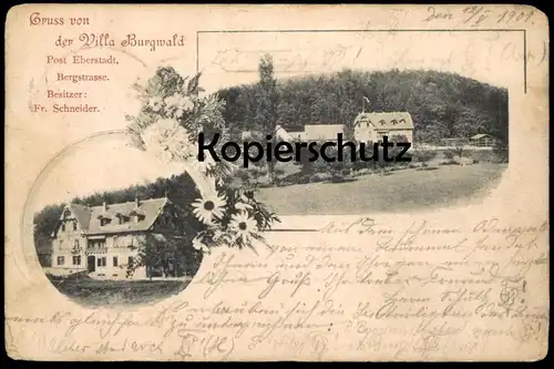 ALTE POSTKARTE GRUSS VON DER VILLA BURGWALD POST EBERSTADT BERGSTRASSE DARMSTADT 1901 AK Ansichtskarte cpa postcard