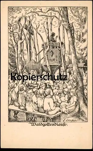 ALTE KÜNSTLER POSTKARTE WALDGOTTESDIENST KINDER ELISABETH LÖRCHER WELTKRIEG Andacht Gottesdienst Ansichtskarte postcard