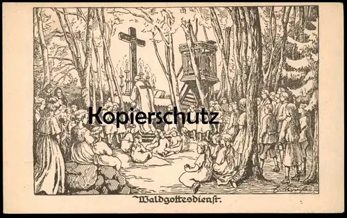 ALTE KÜNSTLER POSTKARTE WALDGOTTESDIENST ELISABETH LÖRCHER WELTKRIEG Andacht Gottesdienst Ansichtskarte cpa AK postcard