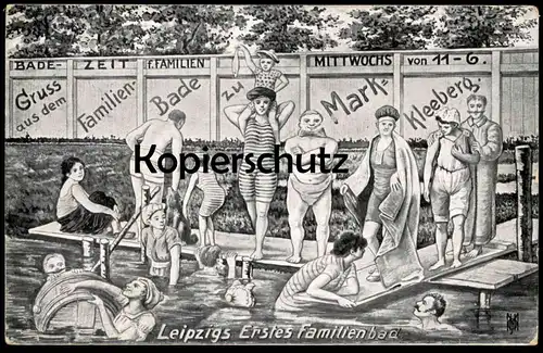 ALTE POSTKARTE GRUSS AUS DEM FAMILIENBADE ZU MARKKLEEBERG LEIPZIGS ERSTES FAMILIENBAD Leipzig Bad bath postcard