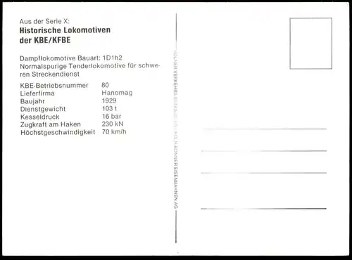 ÄLTERE REPRO POSTKARTE HISTORISCHE LOKOMOTIVEN DER KBE/KFBE 1D1H2 steam train locomotive à vapeur Dampflok Lok postcard