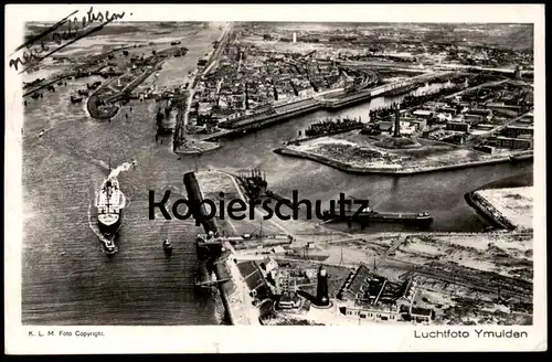 ALTE POSTKARTE YMUIDEN LUCHTFOTO IJMUIDEN VELSEN SCHIFFE DAMPFER SCHIFF FRACHTSCHIFF HAFFEN ship harbour postcard cpa AK
